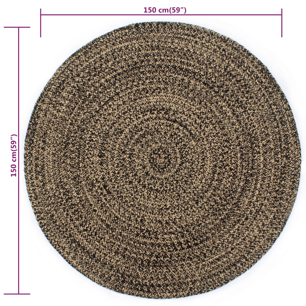  Ručne vyrobený jutový koberec čierny a prírodný 150 cm