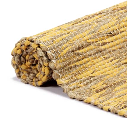 vidaXL Ръчно тъкан килим от юта, жълт и естествен цвят, 80x160 см