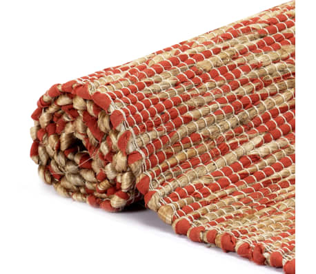 vidaXL Ręcznie wykonany dywan, juta, czerwony i naturalny, 160x230 cm