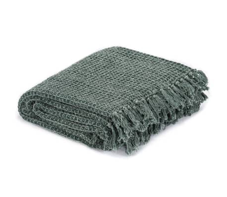 vidaXL Декоративно одеяло, памук, 160x210 см, тъмнозелено