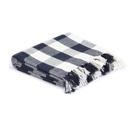 vidaXL Throw Cotton Check 125x150 cm Navy Blue