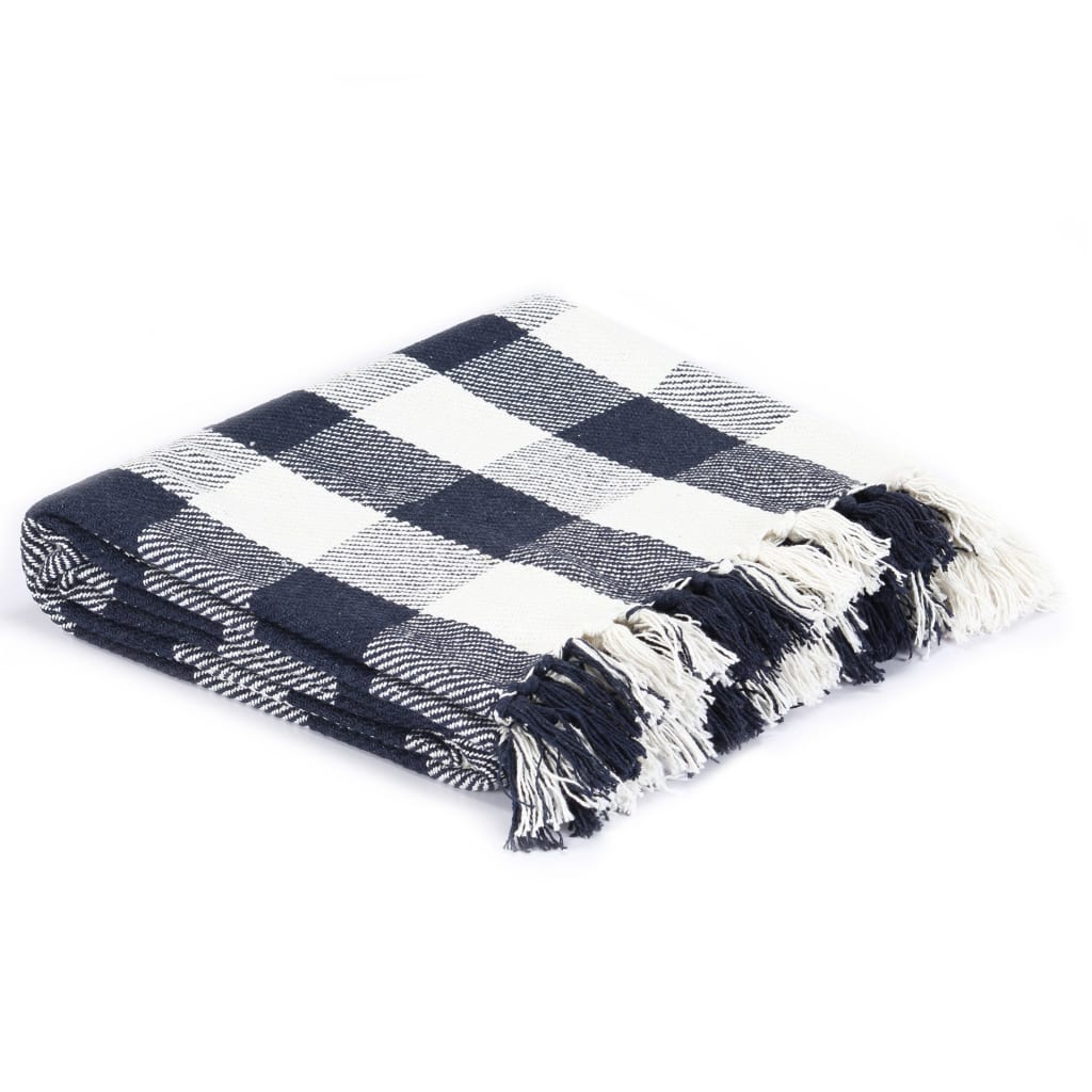 vidaXL Декоративно одеяло, памук, каре, 220x250 см, нейви синьо