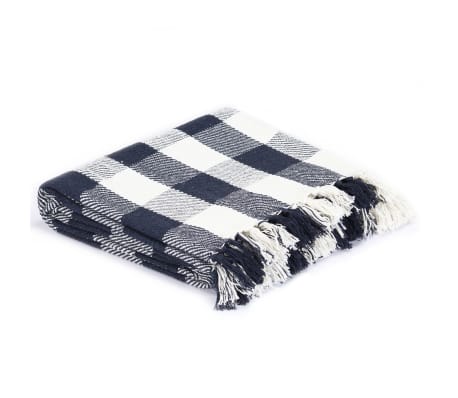 vidaXL Декоративно одеяло, памук, каре, 220x250 см, нейви синьо
