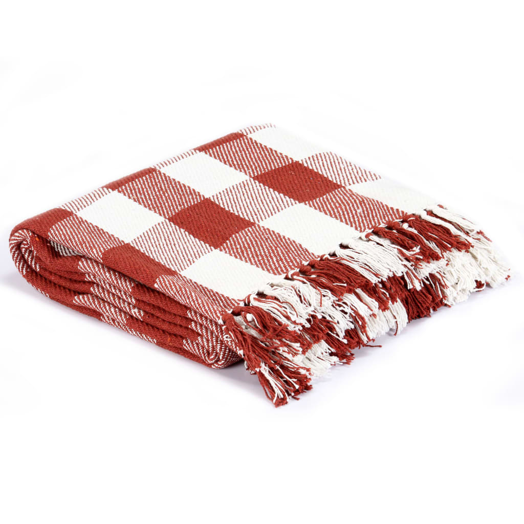 vidaXL Throw Cotton Check 160x210 cm Stone Red