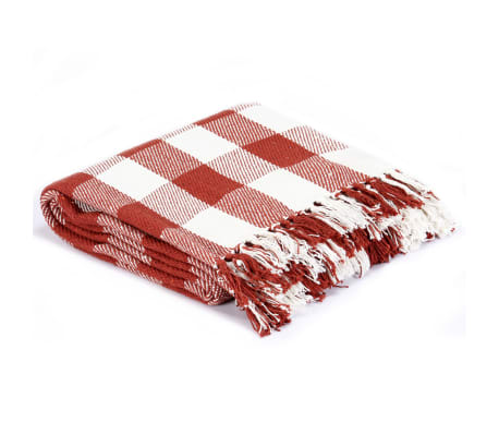 vidaXL Throw Cotton Check 220x250 cm Stone Red