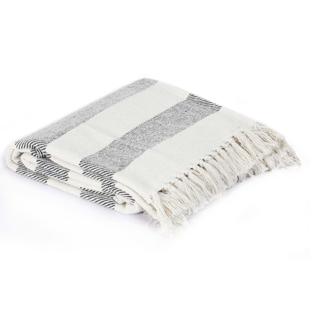 vidaXL Декоративно одеяло, памук, ивици, 160x210 см, антрацит