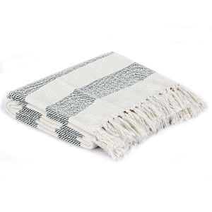 vidaXL Teppe bomull stripem&oslash;nster 160x210 cm m&oslash;rkegr&oslash;nn