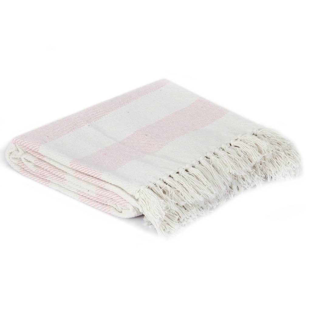 vidaXL Декоративно одеяло, памук, ивици, 125x150 см, старо розово