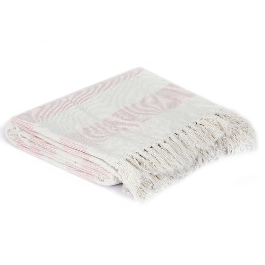 vidaXL Couverture Coton Rayures 160x210 cm Vieux rose