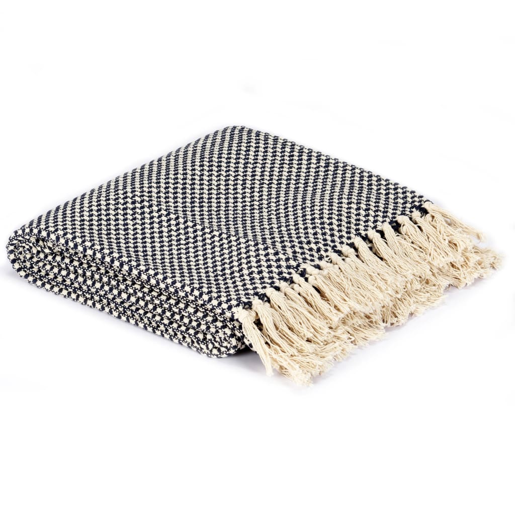 vidaXL Декоративно одеяло, памук, 125x150 см, нейви синьо