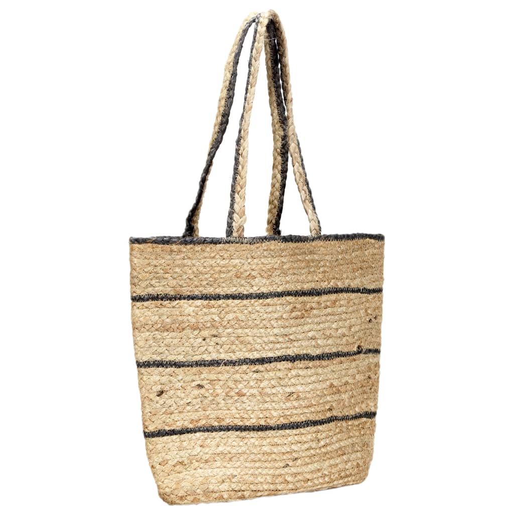 vidaXL Shopper Bag Natural with Dark Grey Stripe Handmade Jute