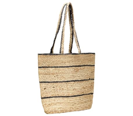 vidaXL Shopper Bag Natural with Dark Grey Stripe Handmade Jute
