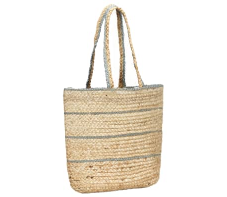 vidaXL Shopper Bag Natural with Olive Green Stripe Handmade Jute