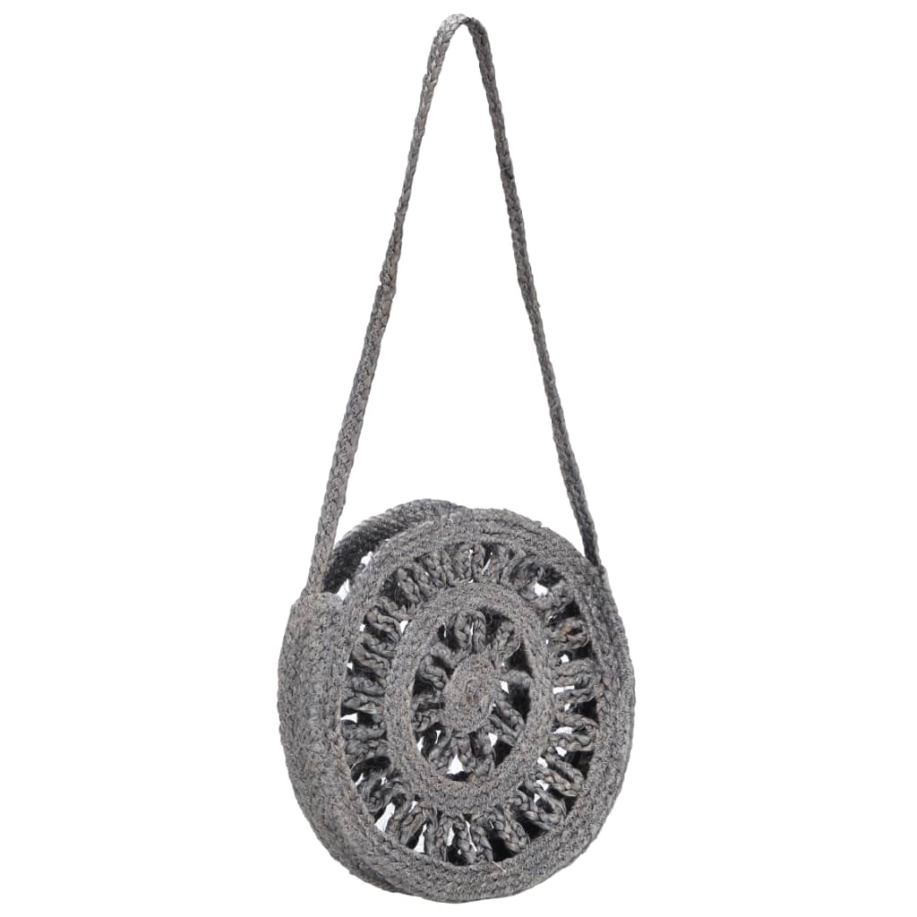 vidaXL Sac à bandoulière rond Gris foncé Jute fait à la main creux