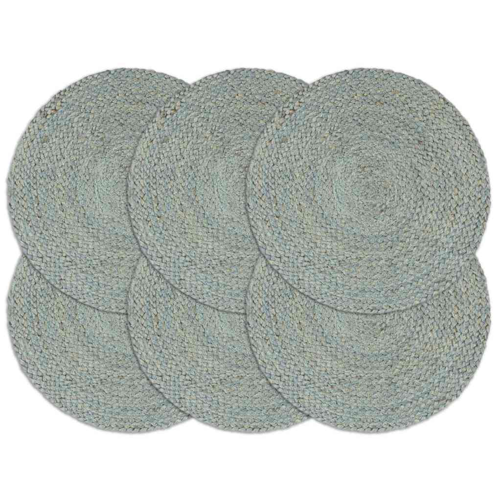vidaXL Bordstabletter 6 st olivgrön 38 cm rund jute
