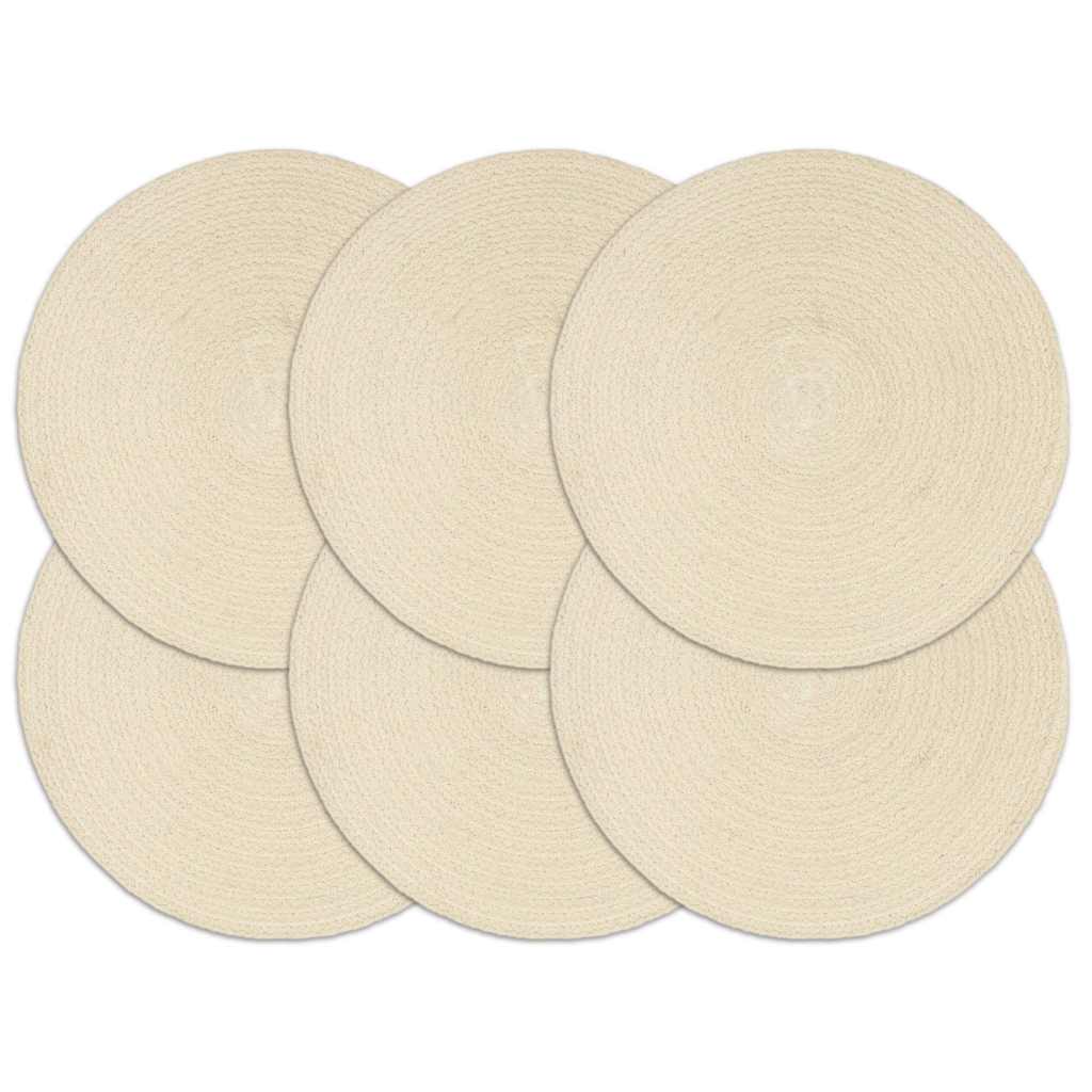 vidaXL Bordstabletter 6 st naturlig 38 cm rund bomull