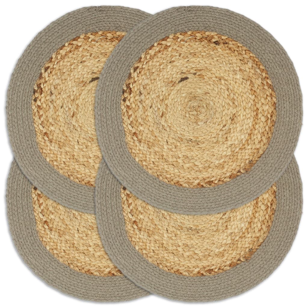 vidaXL Napperons 4 pcs Naturel et gris 38 cm Jute et coton