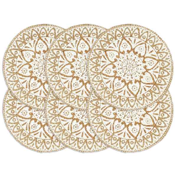 vidaXL lauamatid 6 tk, valge, 38 cm, &uuml;mmargune, džuut