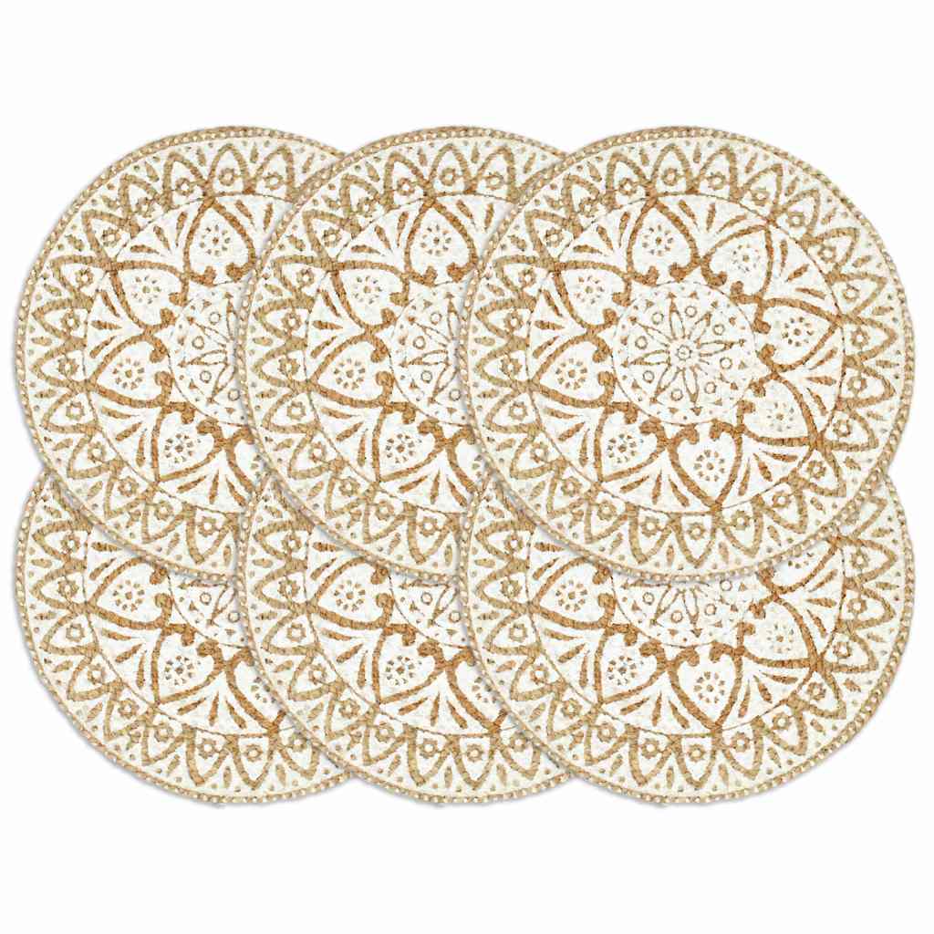 vidaXL Bordstabletter 6 st vit 38 cm rund jute
