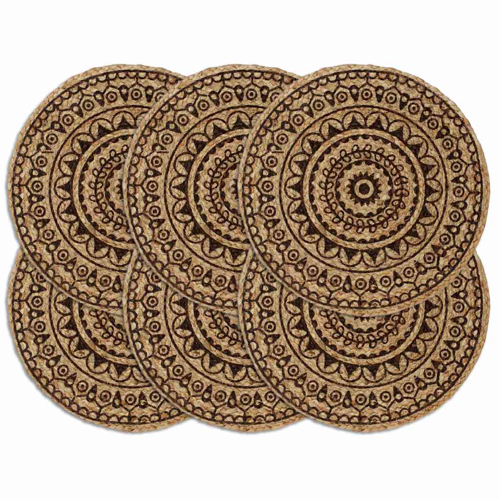 vidaXL Bordstabletter 6 st mörkbrun 38 cm rund jute