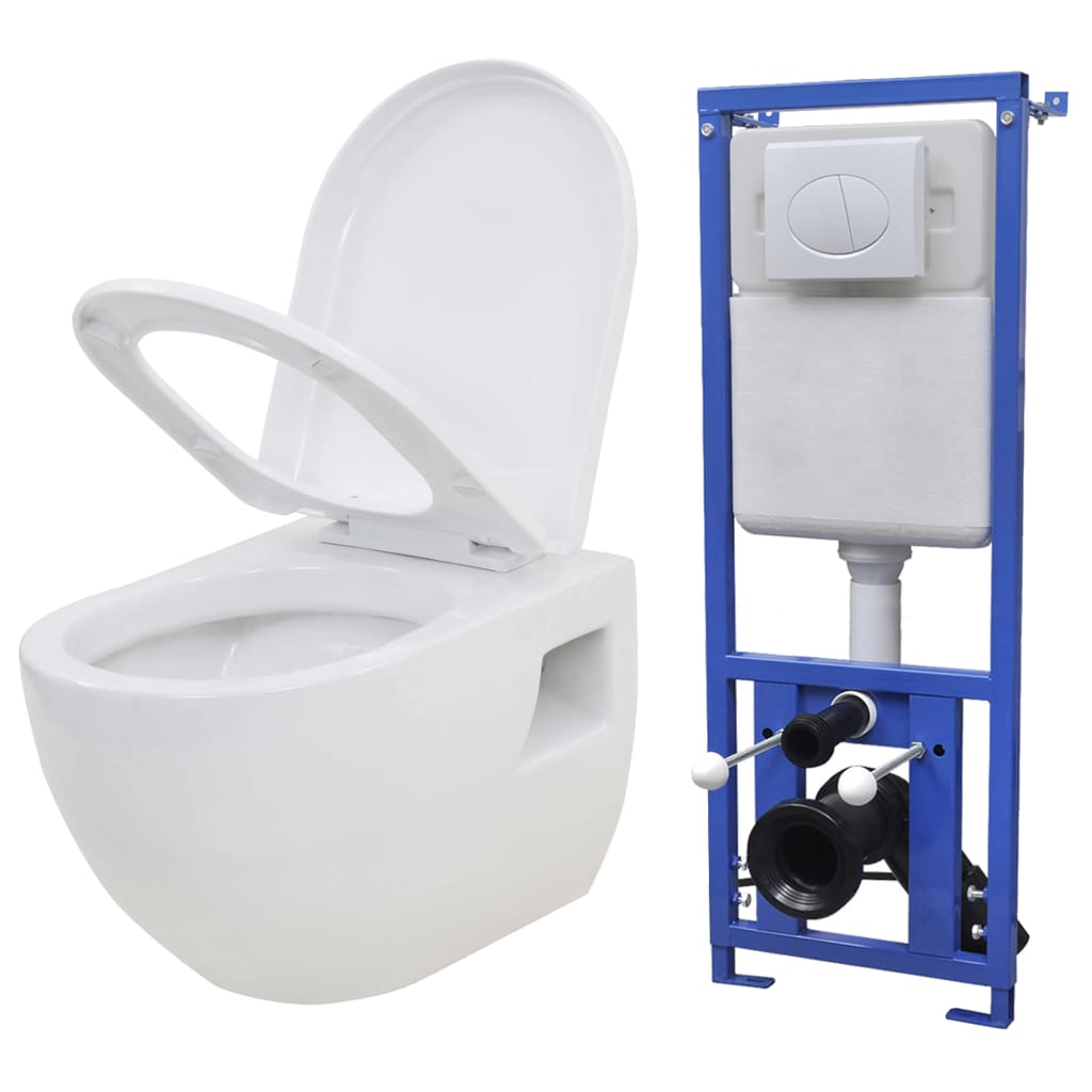 Poza vidaXL Toaleta suspendata cu rezervor WC ascuns, alb, ceramica