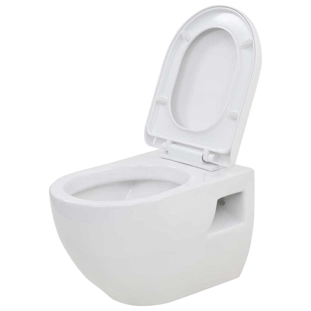 Falra szerelhető fehér kerámia WC rejtett öblítőtartállyal 