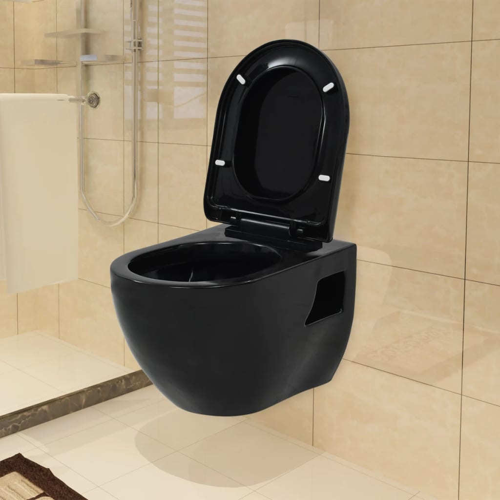 Vas de toaletă suspendat cu rezervor încastrat, negru, ceramică