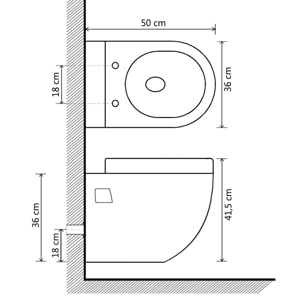 WC a Muro con Sciacquone in Ceramica Vaso Gabinetto Bagno Bianco/Nero vidaXL