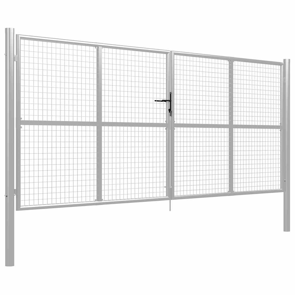 vidaXL Poartă de grădină din oțel galvanizat, 400x150 cm, argintiu