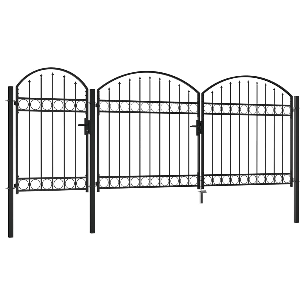 vidaXL Poartă de gard de grădină cu arcadă, negru, 1,75 x 4 m, oțel