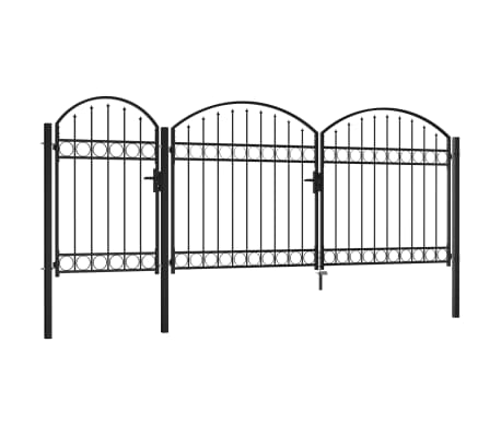 vidaXL Poartă de gard de grădină cu arcadă, negru, 1,75 x 4 m, oțel