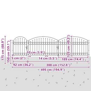Zahradní plotová branka ASSEN s klenutým vrcholem ocelová 1,25 x 5 m černá - obrázek 5