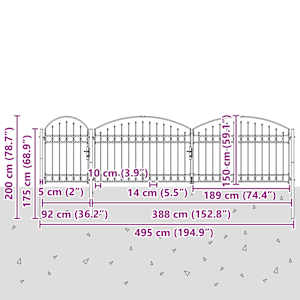 Zahradní plotová branka ASSEN s klenutým vrcholem ocelová 1,5 x 5 m černá - obrázek 5