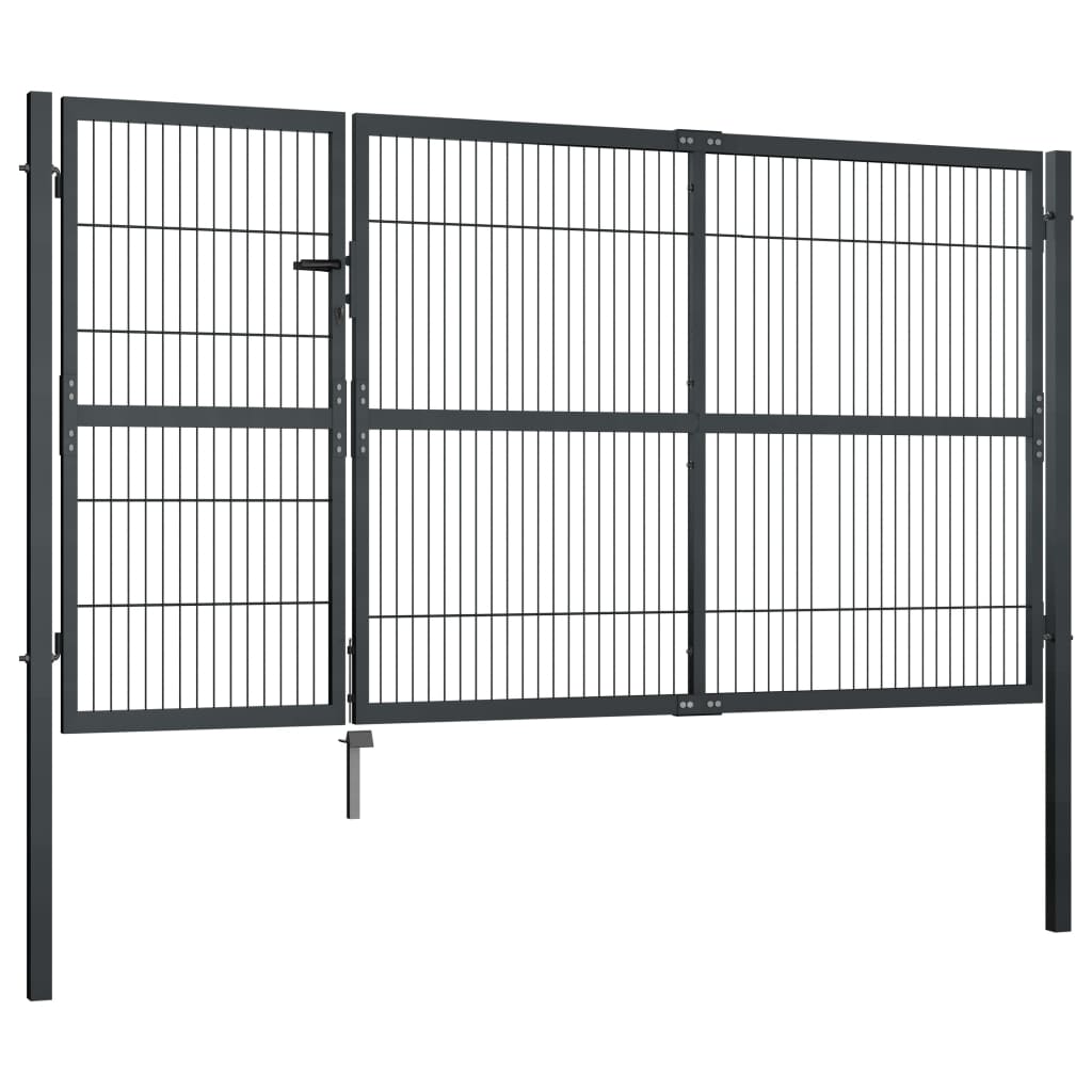 vidaXL Poort met palen 350x140 cm staal antraciet afbeelding