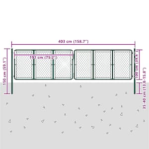 Zahradní brána ocelová 400 x 100 cm zelená - obrázek 5