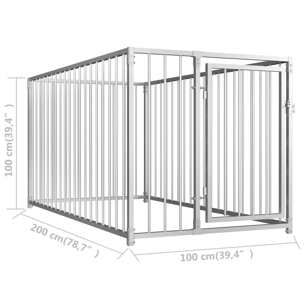 Chenil d'extérieur en acier galvanisé pour chien - Panneaux à barreaux - 100x200x100 cm - 2m²