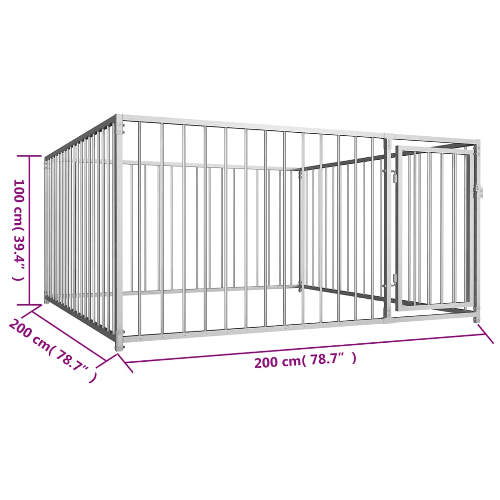 Chenil d'extérieur en acier galvanisé pour chien - Panneaux à barreaux - 200x200x100 cm - 4m²