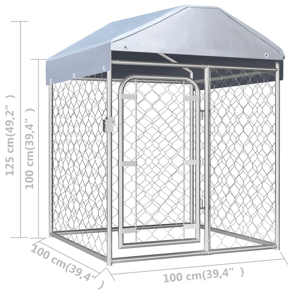 Chenil d'extérieur en acier galvanisé avec toit pour chien - Panneaux à mailles - 100x100x125 cm - 1m²