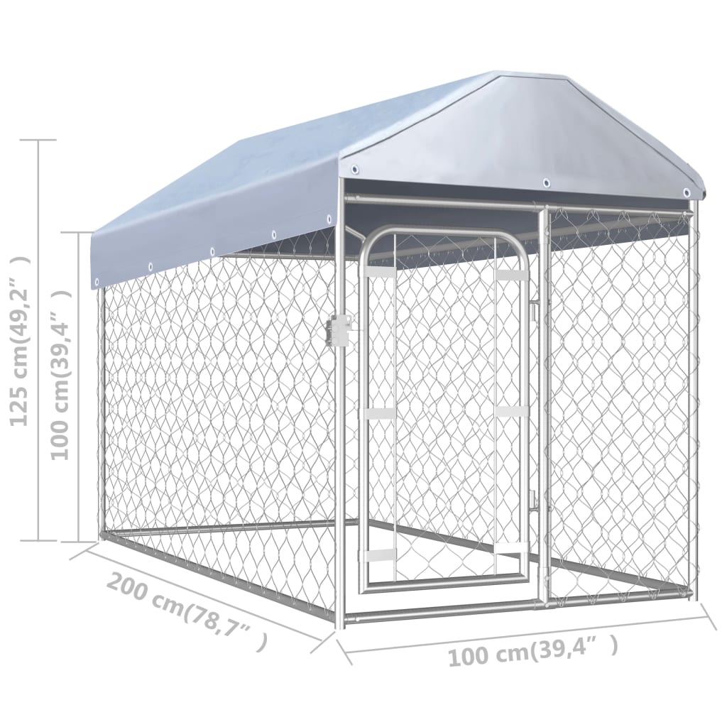 Chenil d'extérieur en acier galvanisé avec toit pour chien - Panneaux à mailles - 200x100x125 cm - 2m²