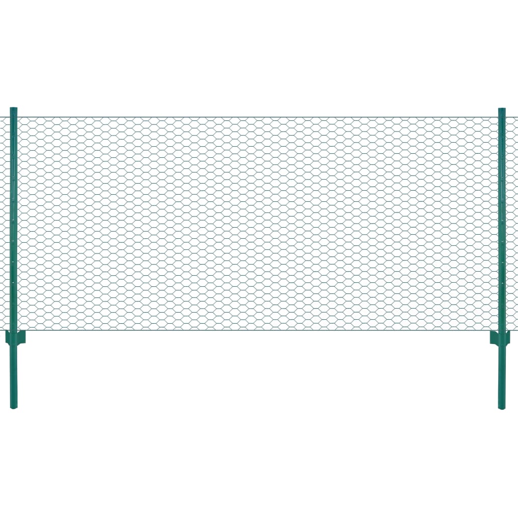 vidaXL Gard din plasă de sârmă cu stâlpi, verde, 25 x 0,5 m, oțel de la vidaxl imagine noua