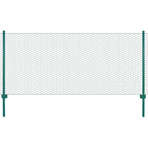 vidaXL traadist v&otilde;rkaed aiapostidega, teras, 25 x 0,5 m, roheline