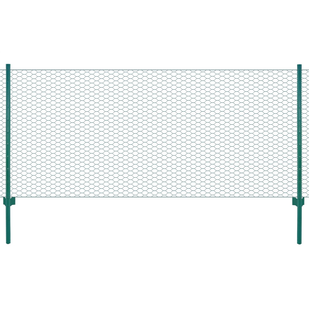vidaXL Gard din plasă de sârmă cu stâlpi, verde, 25 x 0,5 m, oțel