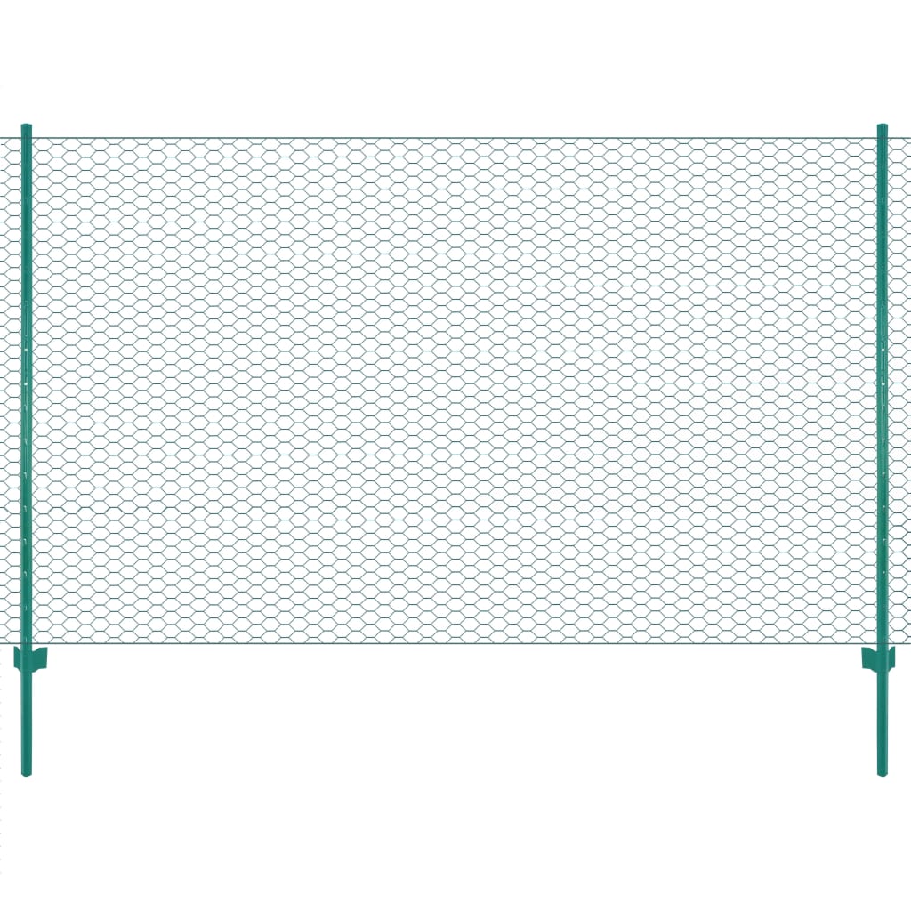 vidaXL Maschendrahtzaun mit Pfosten Stahl 25 x 1,5 m Grün