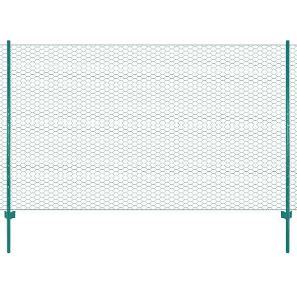 vidaXL traadist v&otilde;rkaed aiapostidega, teras, 25 x 2 m, roheline