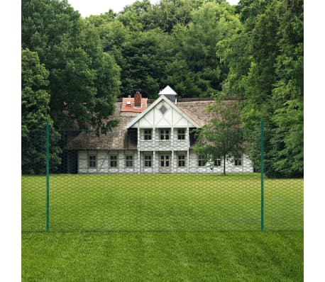 vidaXL Maschendrahtzaun mit Pfosten Stahl 25 x 2 m Gr&uuml;n