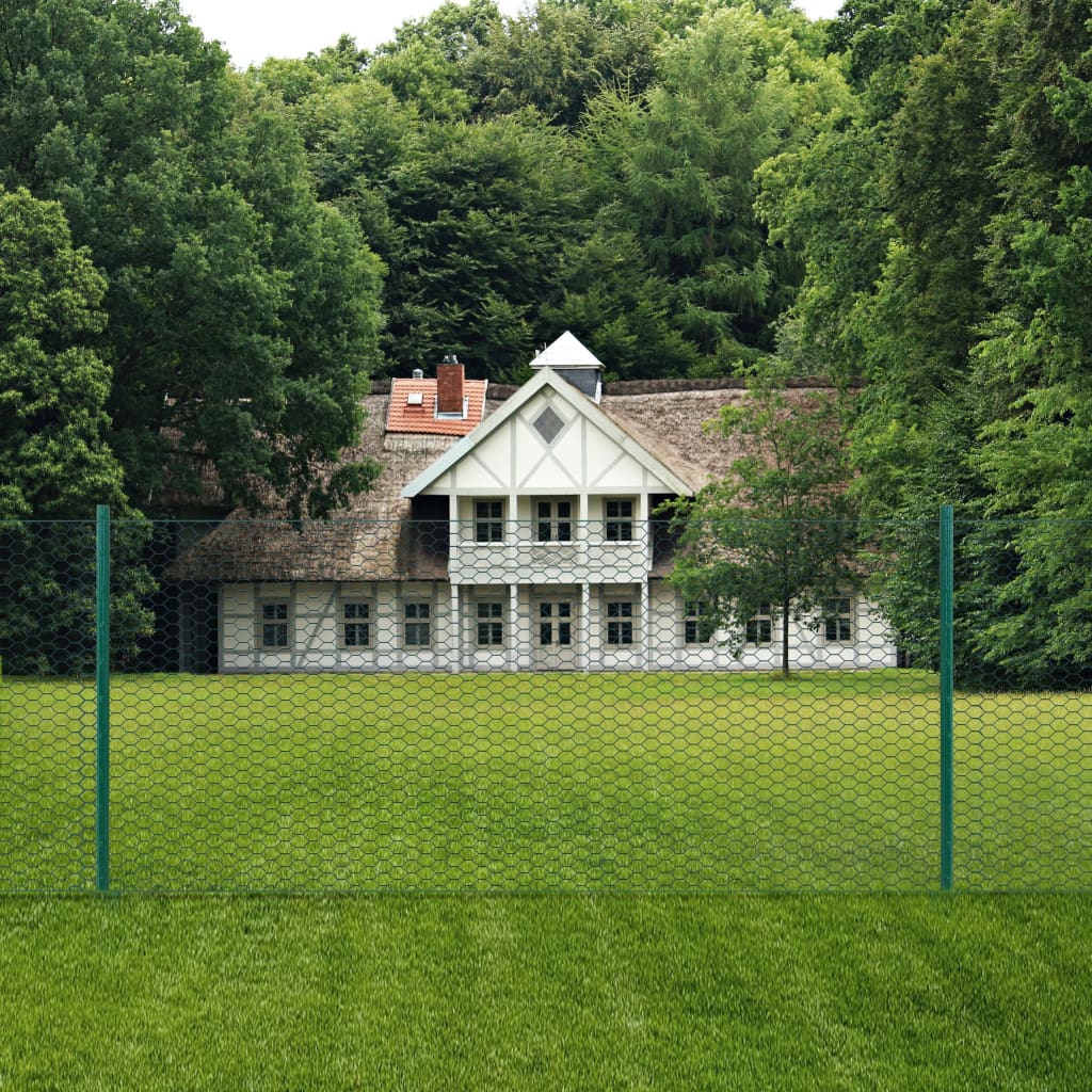 vidaXL Gard din plasă de sârmă cu stâlpi, verde, 25 x 0,5 m, oțel
