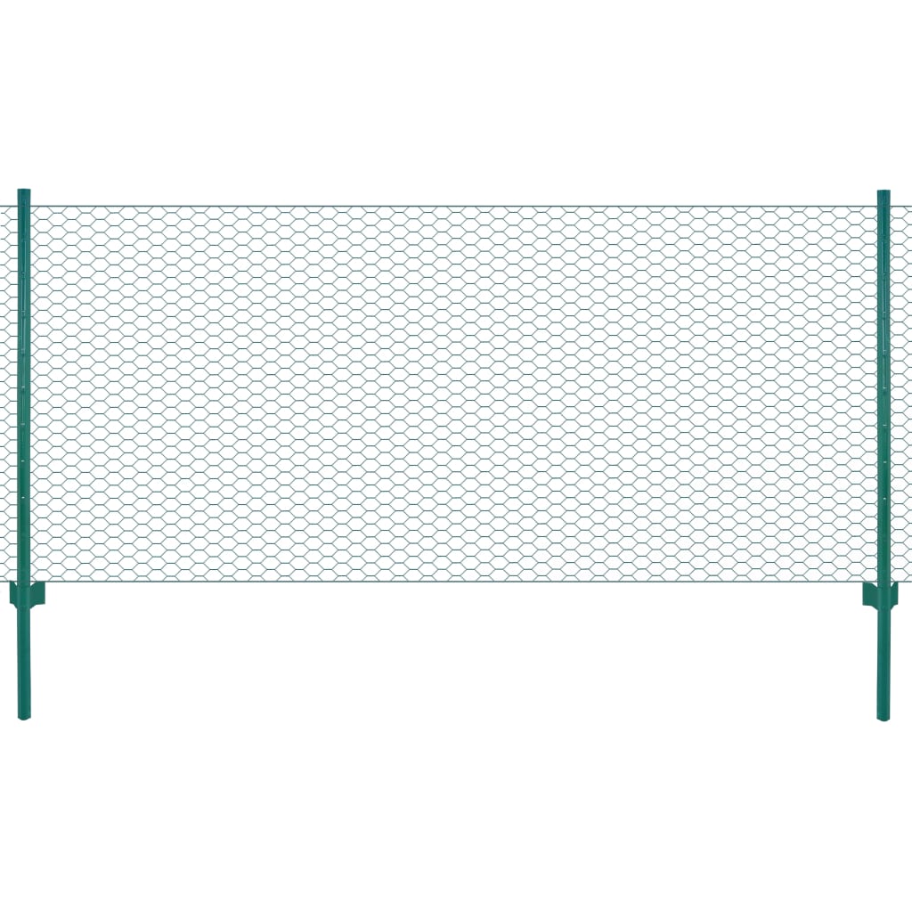 vidaXL Maschendrahtzaun mit Pfosten Stahl 25 x 0,75 m Grün