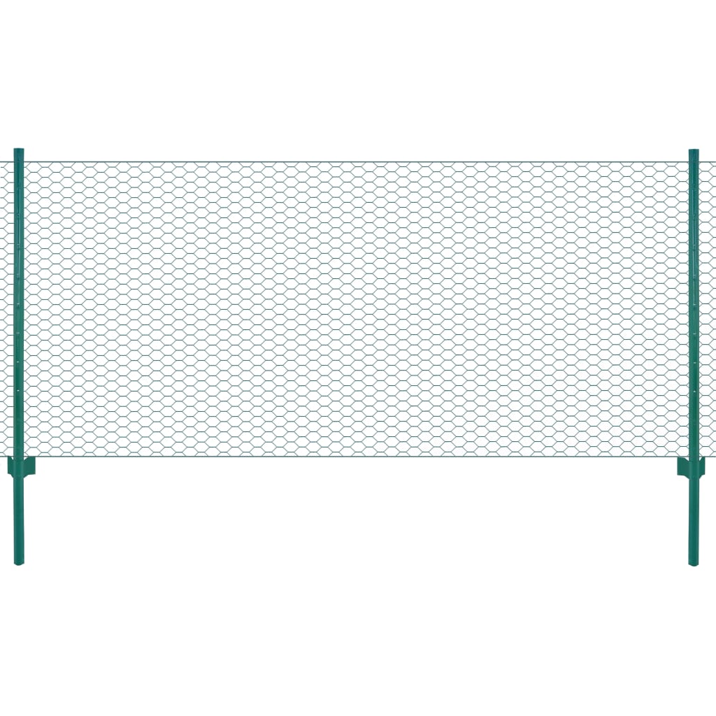 Wire Mesh Fence with Posts Garden Enclosure Fence Screen Steel Green vidaXL