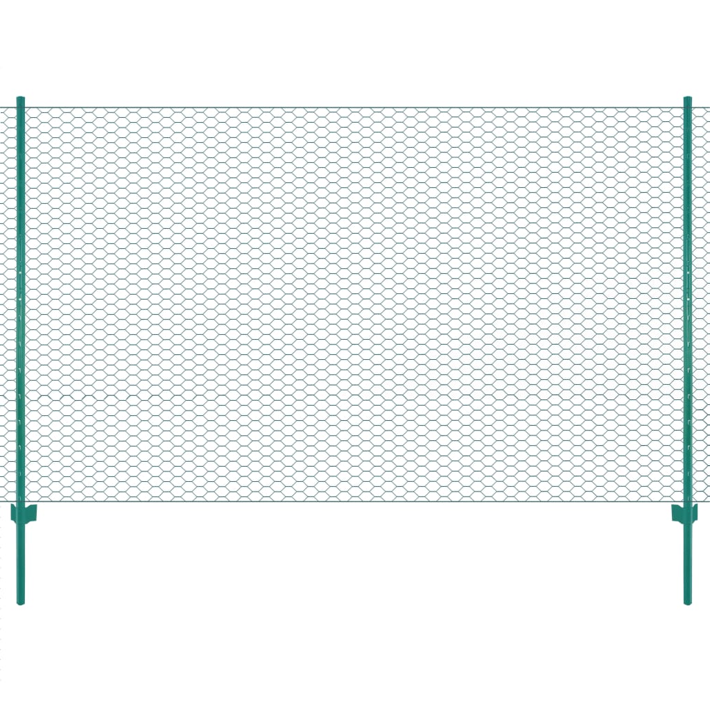 vidaXL Gard din plasă de sârmă cu stâlpi, verde, 25 x 1,5 m, oțel
