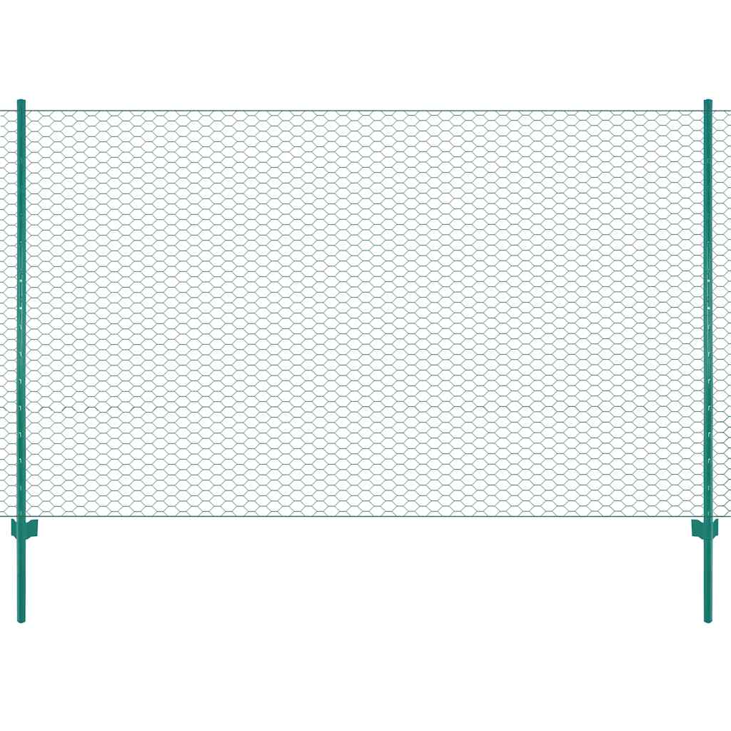 vidaXL Gard din plasă de sârmă cu stâlpi, verde, 25 x 1,5 m, oțel
